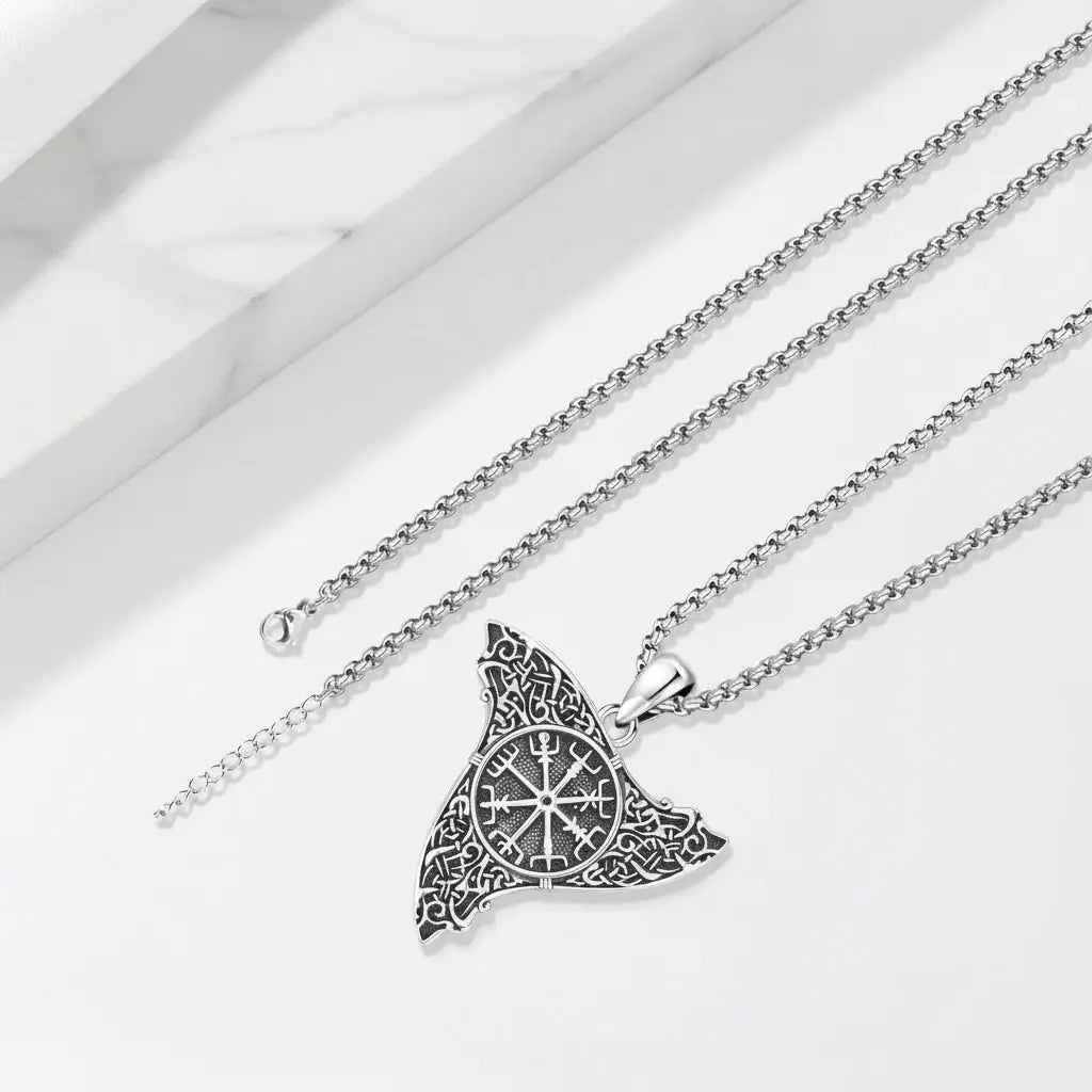 Vegvisir Viking Necklace 925 Sterling Silver – Nordic Compass Protection Amulet Pendant for Men & Women - Hadi Craft