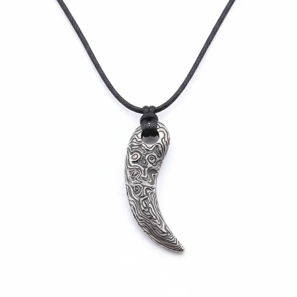 Viking Damascus steel tooth pendant Necklace Nordic Warrior Jewelry - Hadi Craft
