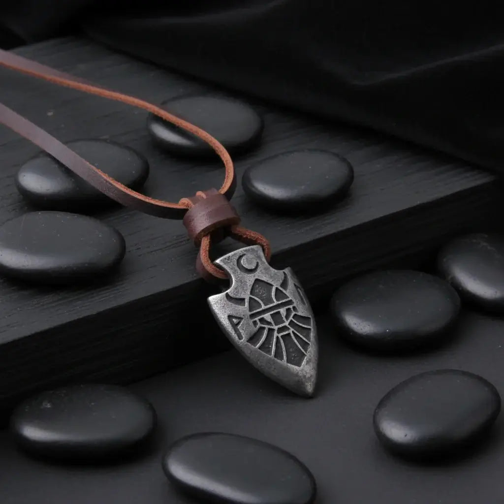 Viking Dragon Spear Stainless Steel Pendant Necklace for Men – Leather Chain Gift Box Set - Hadi Craft
