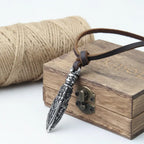 Viking Dragon Spear Stainless Steel Pendant Necklace for Men – Leather Chain Gift Box Set - Hadi Craft