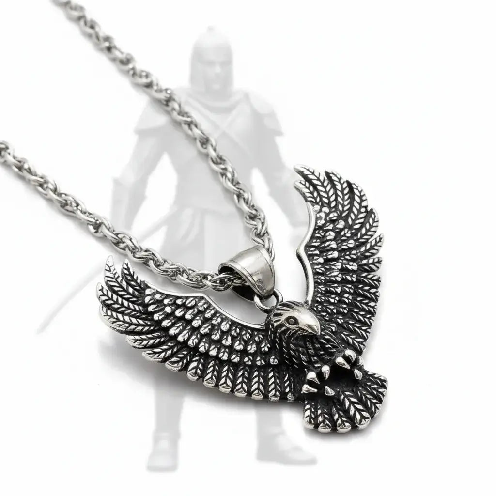 Viking Eagle Pendant Necklace Stainless Steel Protection Pendant Necklace for Men - Hadi Craft