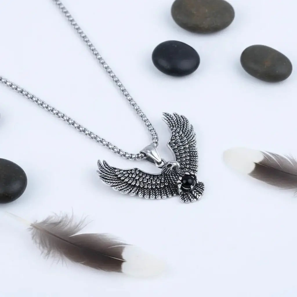 Viking Eagle Pendant Necklace Stainless Steel Protection Pendant Necklace for Men - Hadi Craft