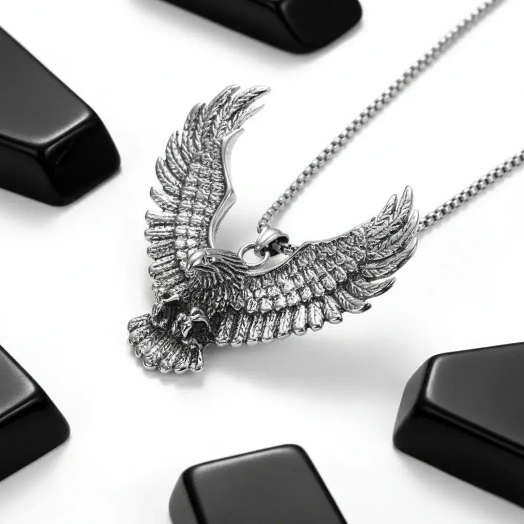 Viking Eagle Pendant Necklace Stainless Steel Protection Pendant Necklace for Men - Hadi Craft
