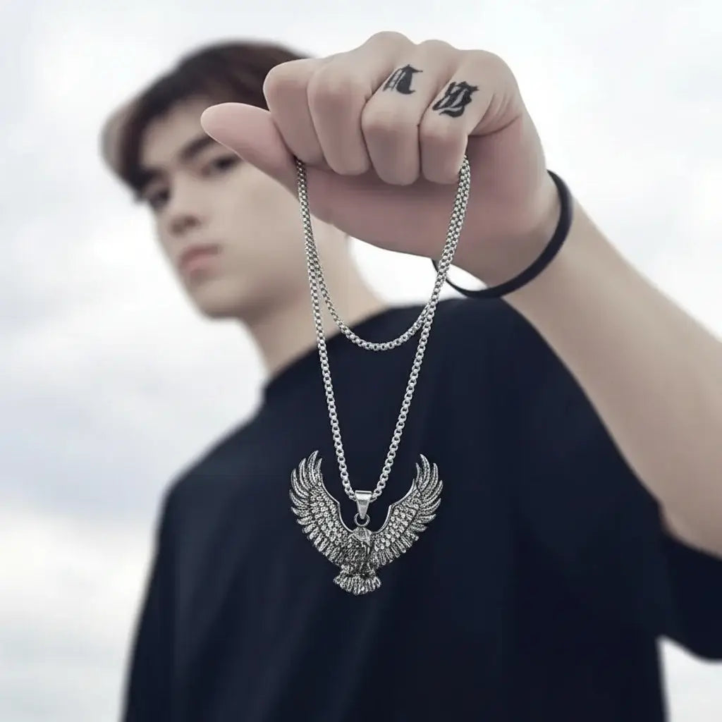 Viking Eagle Pendant Necklace Stainless Steel Protection Pendant Necklace for Men - Hadi Craft