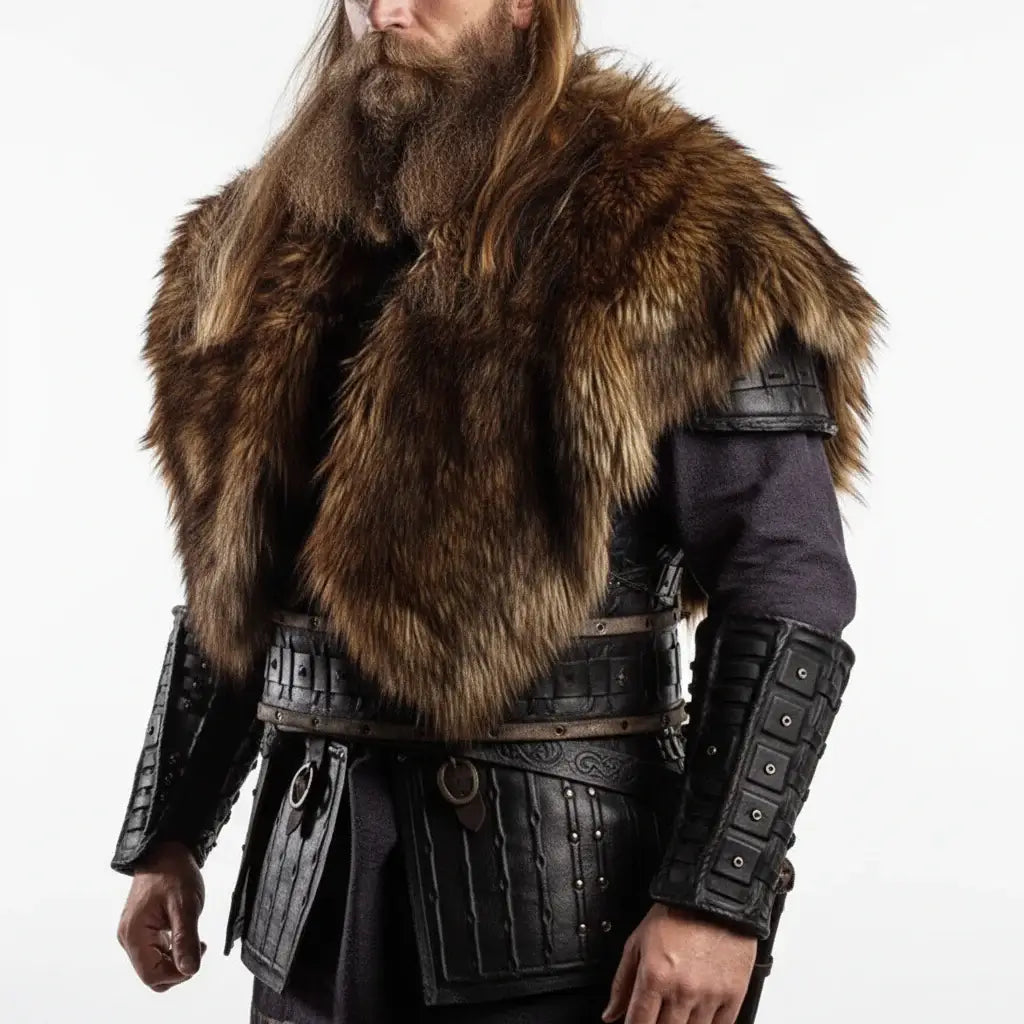 Viking Faux Fur Cape Collar – Medieval Warrior Fur Shawl Cloak for Renaissance, Halloween & Cosplay - Hadi Craft