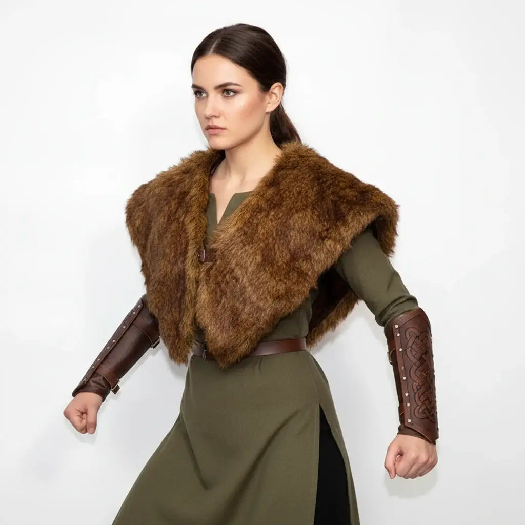 Viking Faux Fur Cape Collar – Medieval Warrior Fur Shawl Cloak for Renaissance, Halloween & Cosplay - Hadi Craft