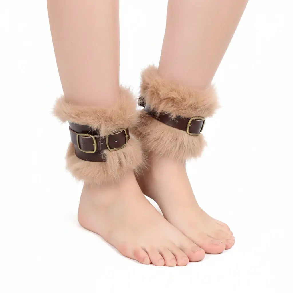 Viking Faux Leather Bracers with Fur – Medieval Warrior Arm Cuffs for LARP, Renaissance, Halloween & Cosplay Costume - Hadi Craft