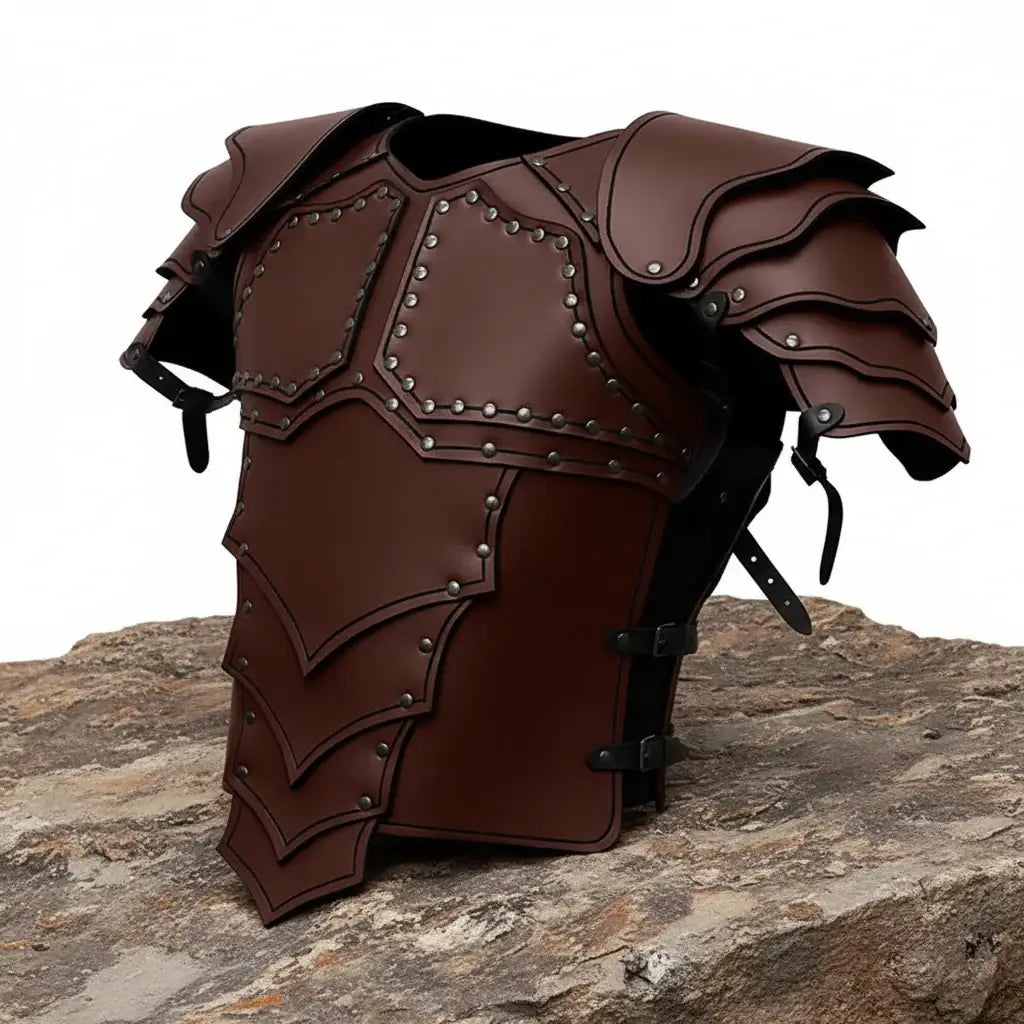 Viking Knight Shoulder Armor Set – Medieval PU Leather Pauldrons for Cosplay, LARP, Pirate & Steampunk Costume - Hadi Craft