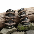 Viking leather bracers for cosplay featuring faux fur and riveted details, perfect for LARP and Halloween costumes.