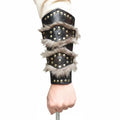 viking leather bracers for cosplay featuring faux fur and riveted details for an authentic medieval look