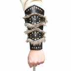viking leather bracers for cosplay featuring faux fur and riveted details for an authentic medieval look