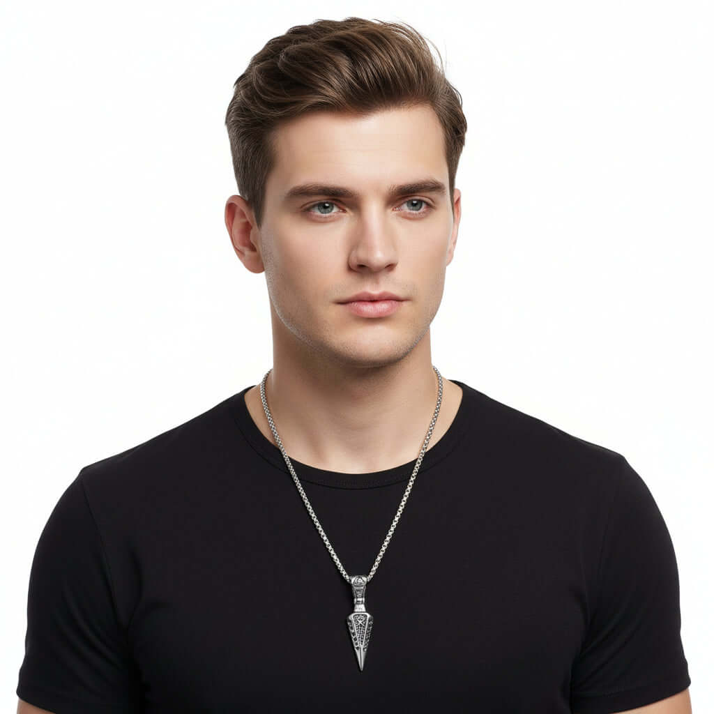 Viking Rune Arrow Necklace – Nordic Pendant Punk Hip Hop Jewelry for Men - Hadi Craft