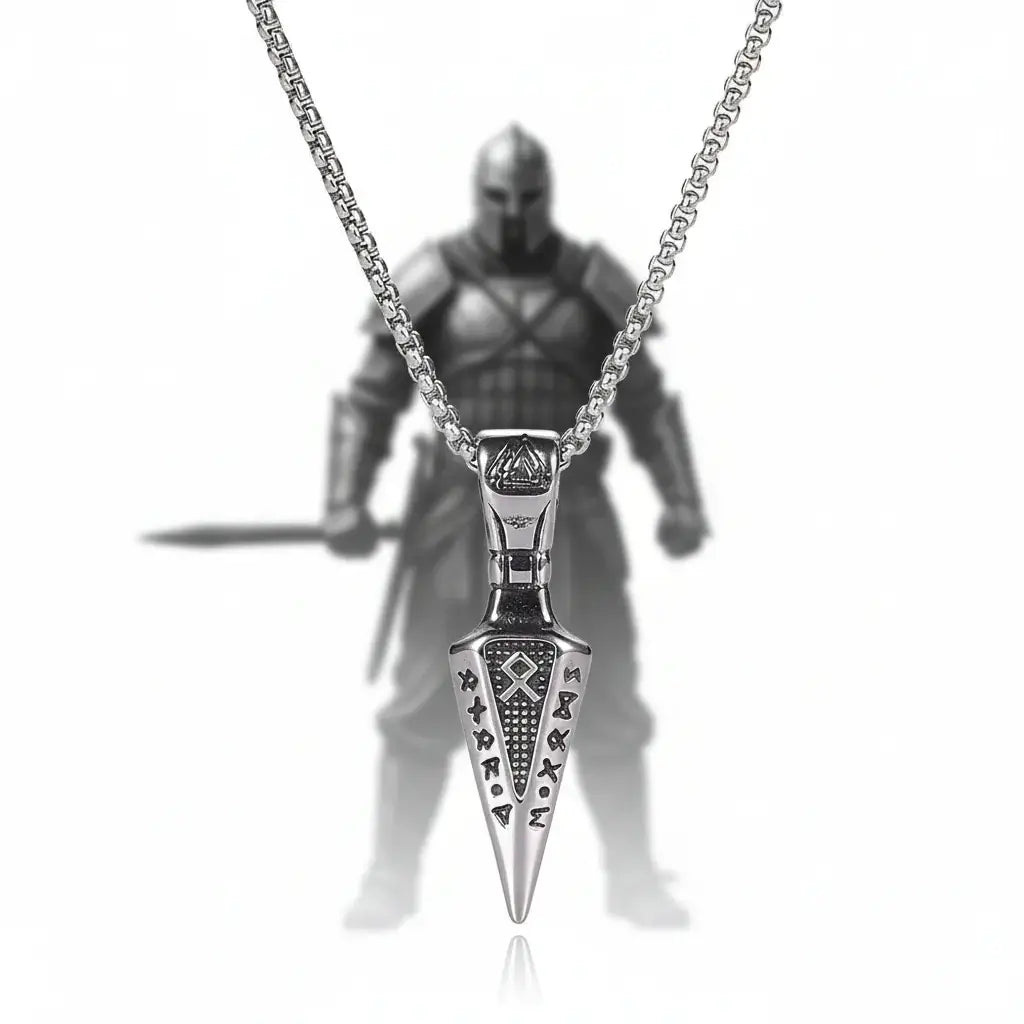 Viking Rune Arrow Necklace – Nordic Pendant Punk Hip Hop Jewelry for Men - Hadi Craft
