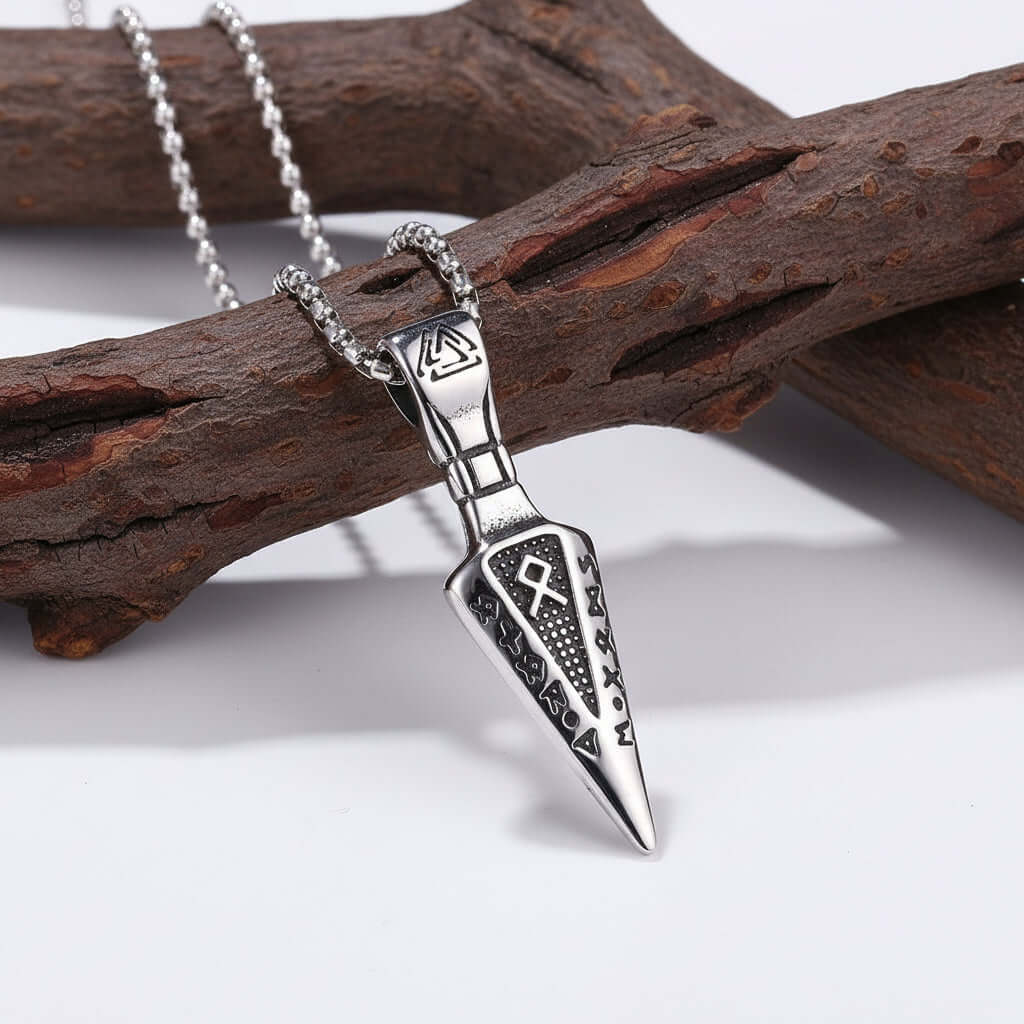 Viking Rune Arrow Necklace – Nordic Pendant Punk Hip Hop Jewelry for Men - Hadi Craft