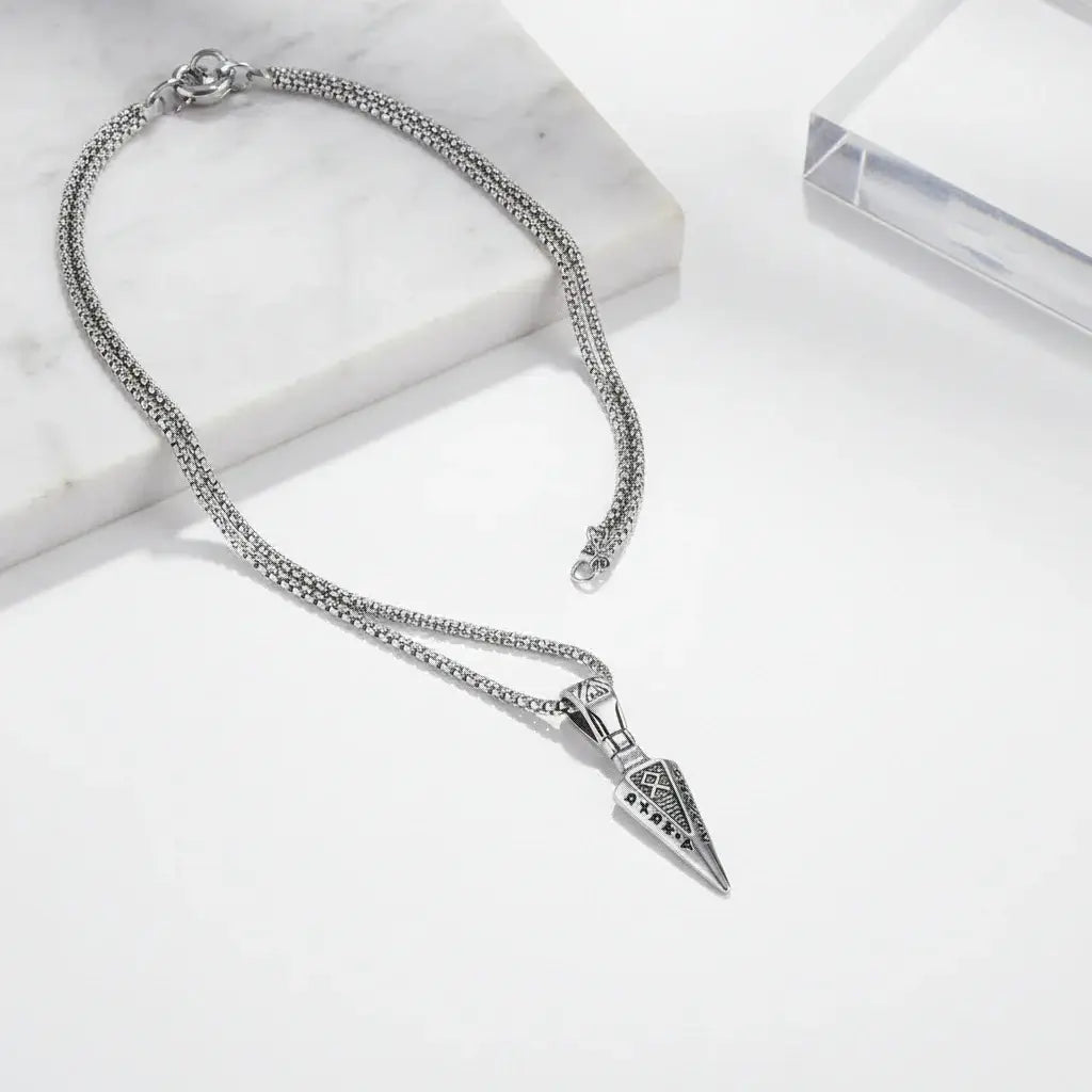 Viking Rune Arrow Necklace – Nordic Pendant Punk Hip Hop Jewelry for Men - Hadi Craft