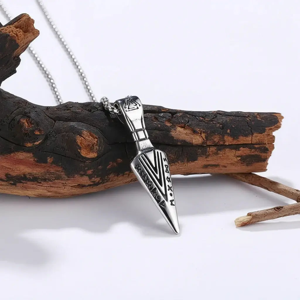 Viking Rune Arrow Necklace – Nordic Pendant Punk Hip Hop Jewelry for Men - Hadi Craft