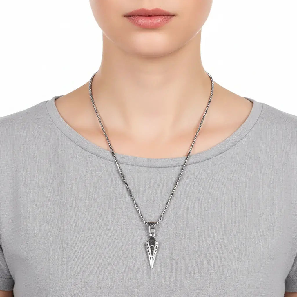 Viking Rune Arrow Necklace – Nordic Pendant Punk Hip Hop Jewelry for Men - Hadi Craft