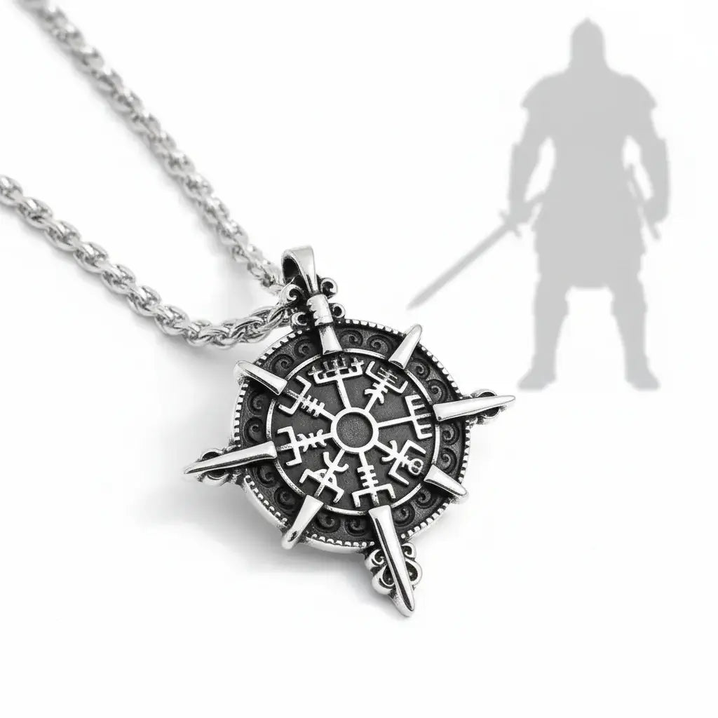 Viking Rune Compass Necklace for Women – 316L Stainless Steel Nordic Circle Pendant, Vegvisir Jewelry - Hadi Craft