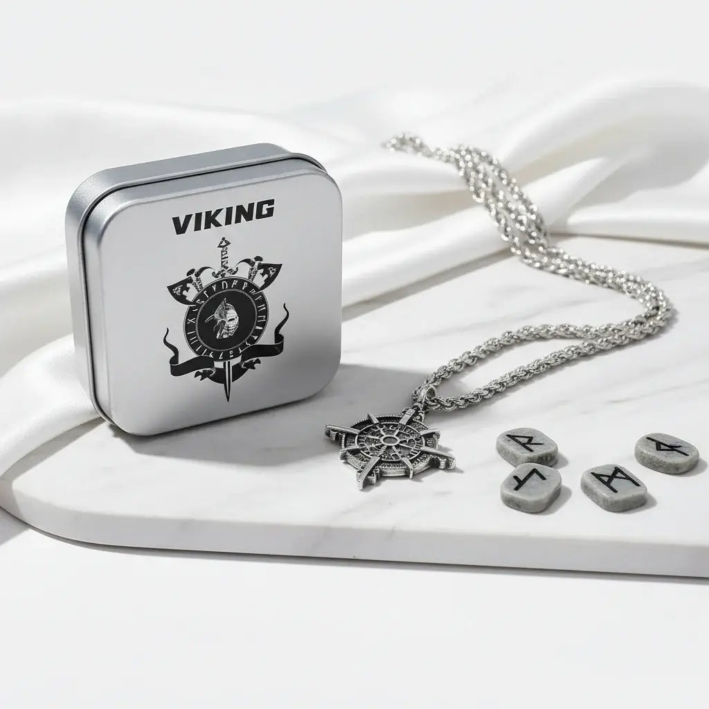 Viking Rune Compass Necklace for Women – 316L Stainless Steel Nordic Circle Pendant, Vegvisir Jewelry - Hadi Craft