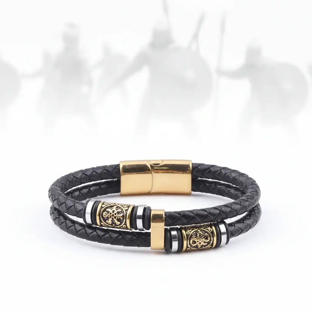 Viking Rune Leather Bracelet – Men’s Braided Stainless Steel Norse Bracelet Punk Multilayer Jewelry Gift - Hadi Craft