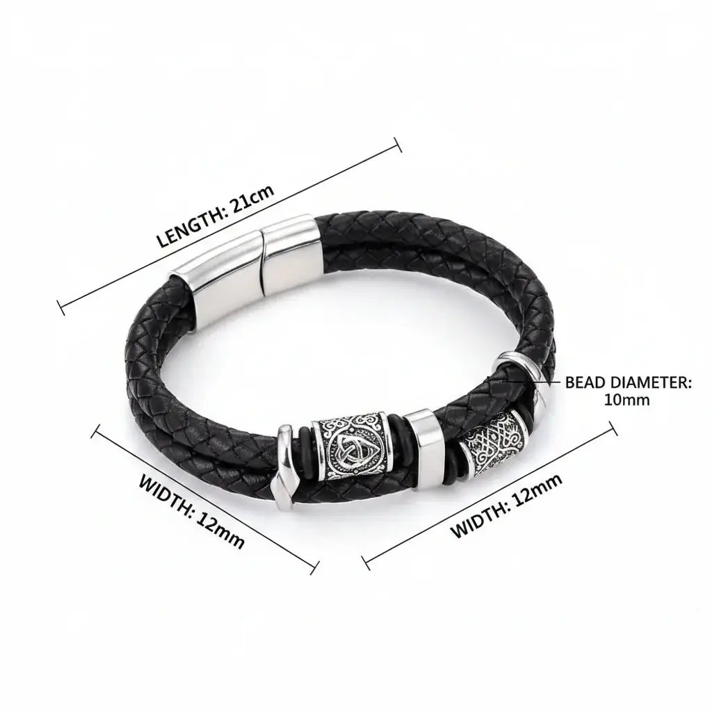 Viking Rune Leather Bracelet – Men’s Braided Stainless Steel Norse Bracelet Punk Multilayer Jewelry Gift - Hadi Craft