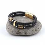 Viking Rune Leather Bracelet – Men’s Braided Stainless Steel Norse Bracelet Punk Multilayer Jewelry Gift - Hadi Craft