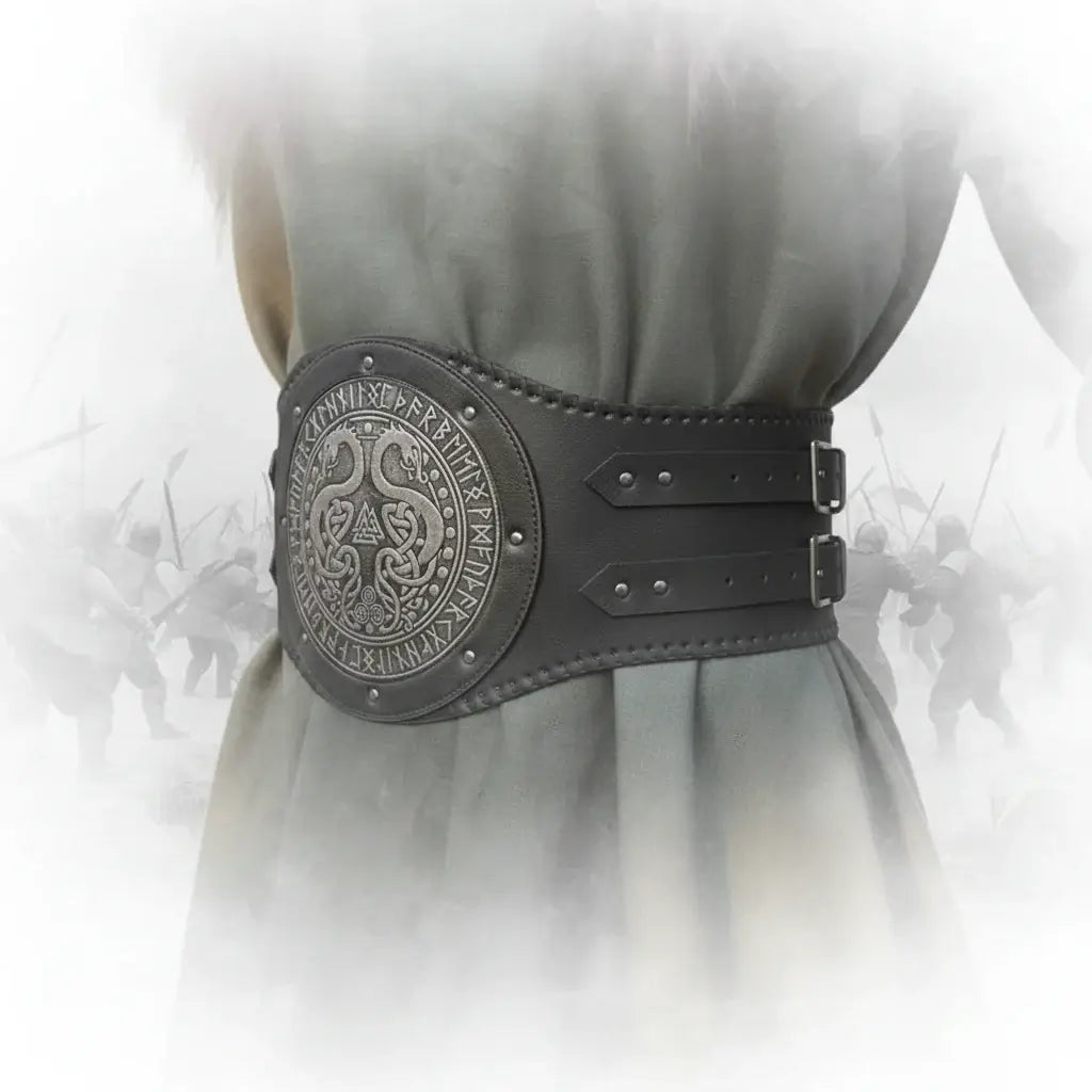 Viking Runic Leather Belt – Medieval Nordic LARP Waist Belt for Renaissance, Pirate & Warrior Cosplay - Hadi Craft