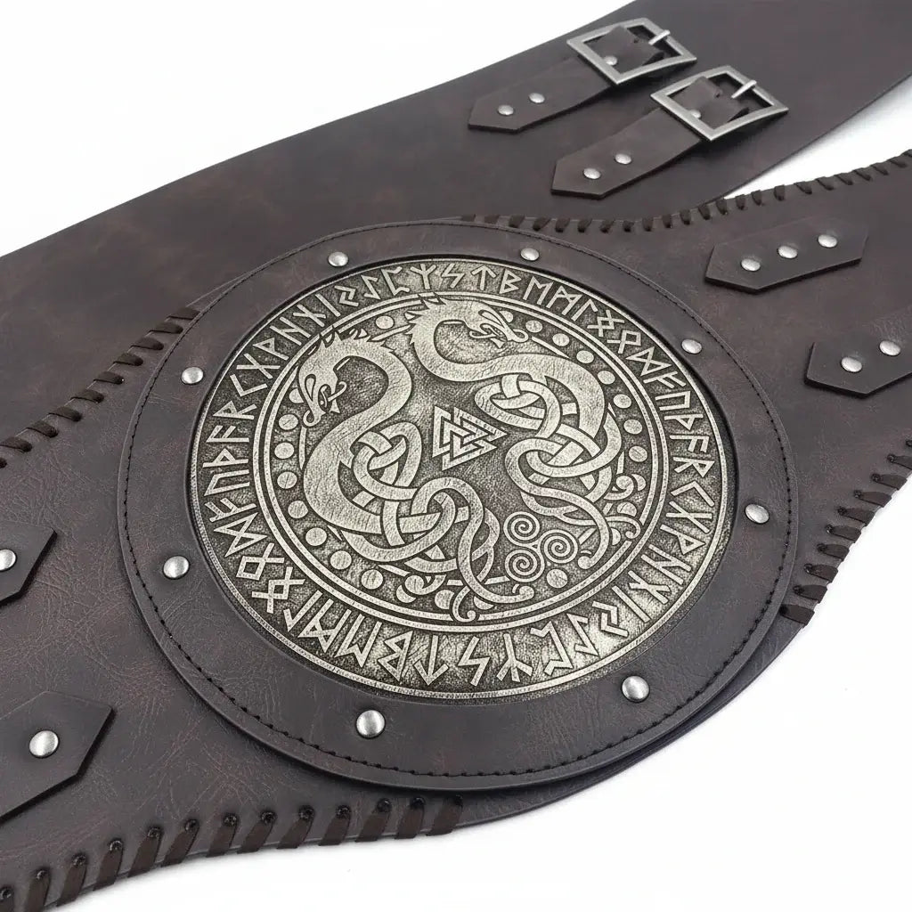Viking Runic Leather Belt – Medieval Nordic LARP Waist Belt for Renaissance, Pirate & Warrior Cosplay - Hadi Craft