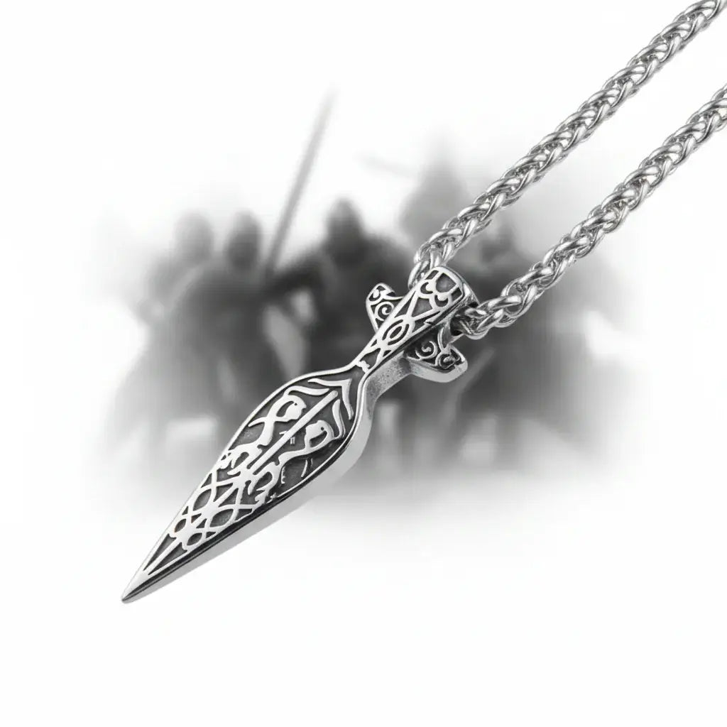 Viking Sword Spear Stainless Steel Pendant Necklace for Men – Norse Warrior Gift Set - Hadi Craft