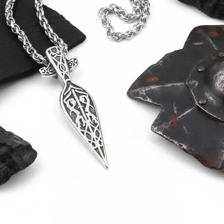 Viking Sword Spear Stainless Steel Pendant Necklace for Men – Norse Warrior Gift Set - Hadi Craft