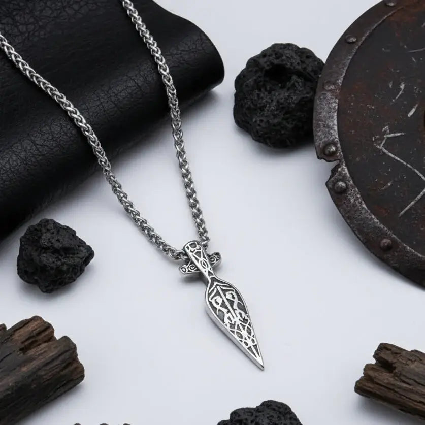Viking Sword Spear Stainless Steel Pendant Necklace for Men – Norse Warrior Gift Set - Hadi Craft