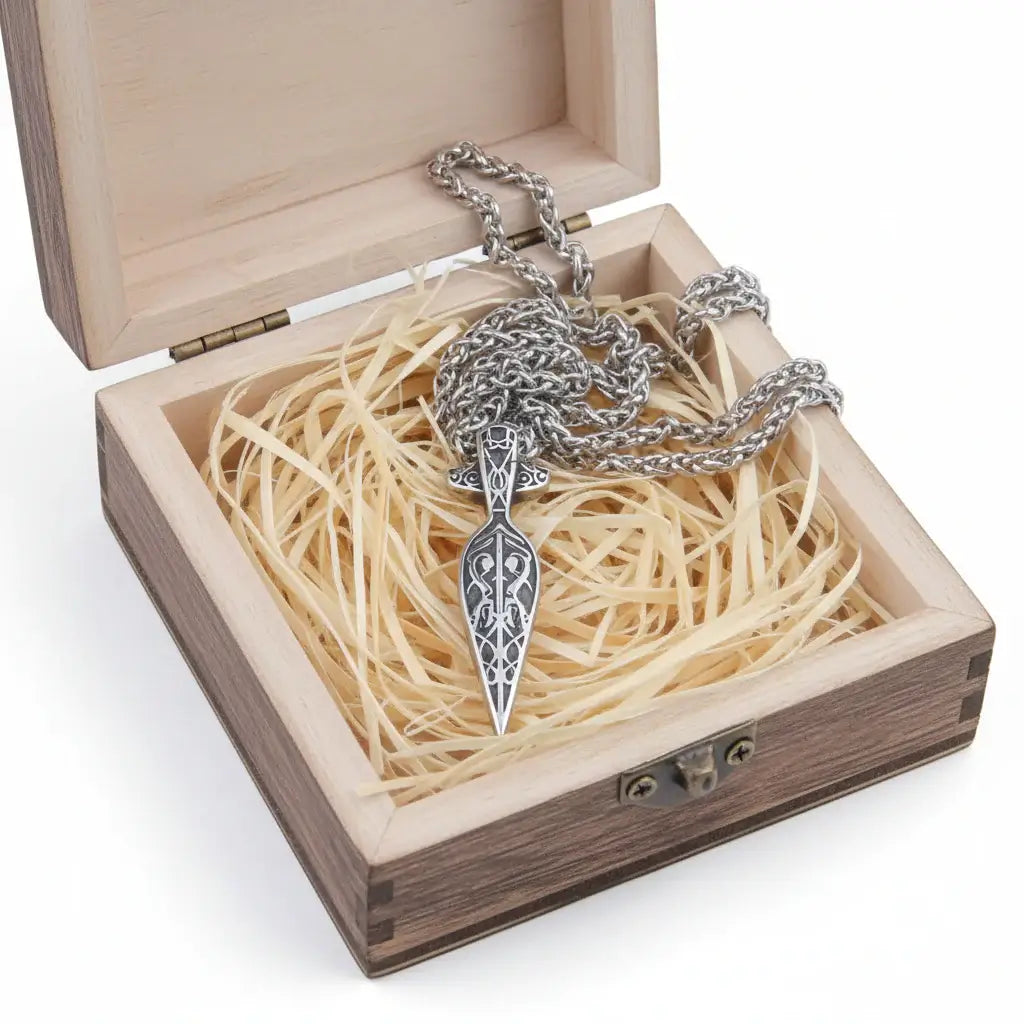 Viking Sword Spear Stainless Steel Pendant Necklace for Men – Norse Warrior Gift Set - Hadi Craft