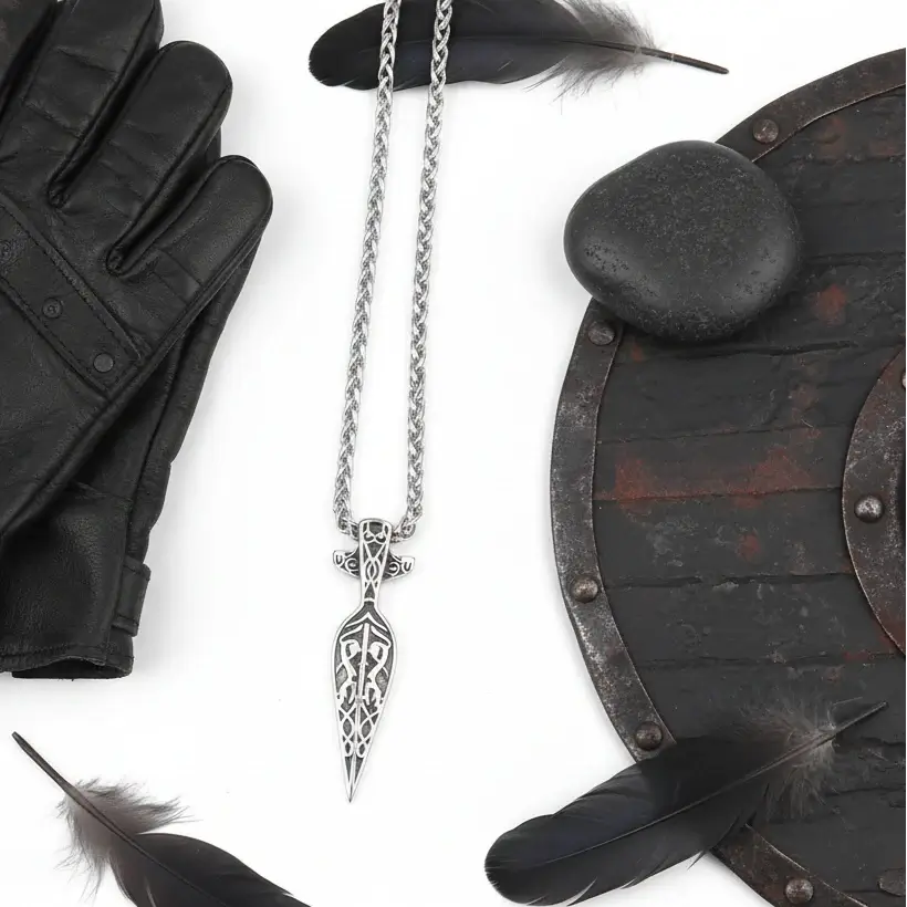 Viking Sword Spear Stainless Steel Pendant Necklace for Men – Norse Warrior Gift Set - Hadi Craft