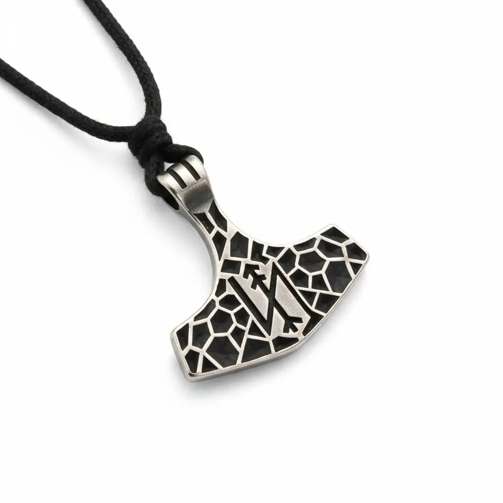 Viking Thor's Hammer necklace pendant with rope chain - Hadi Craft