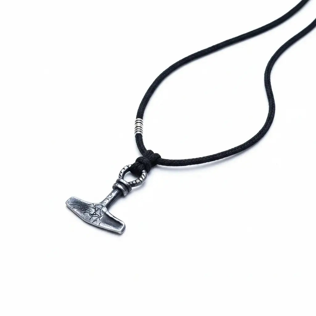 Viking Thor's Hammer necklace pendant with rope chain - Hadi Craft