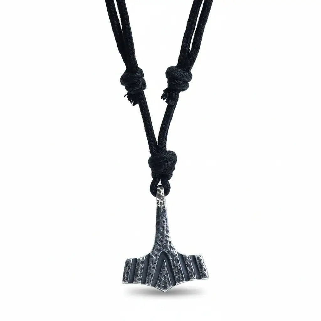 Viking Thor's Hammer necklace pendant with rope chain - Hadi Craft