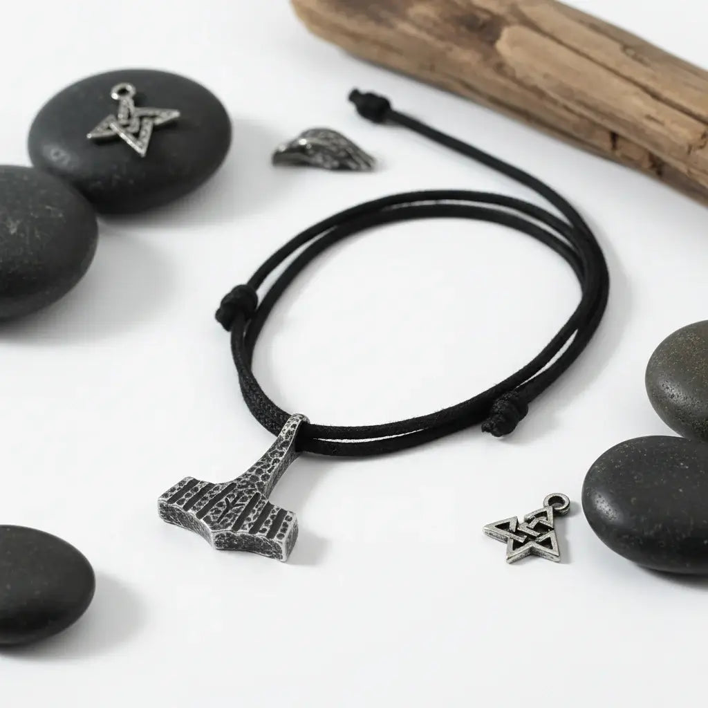 Viking Thor's Hammer necklace pendant with rope chain - Hadi Craft