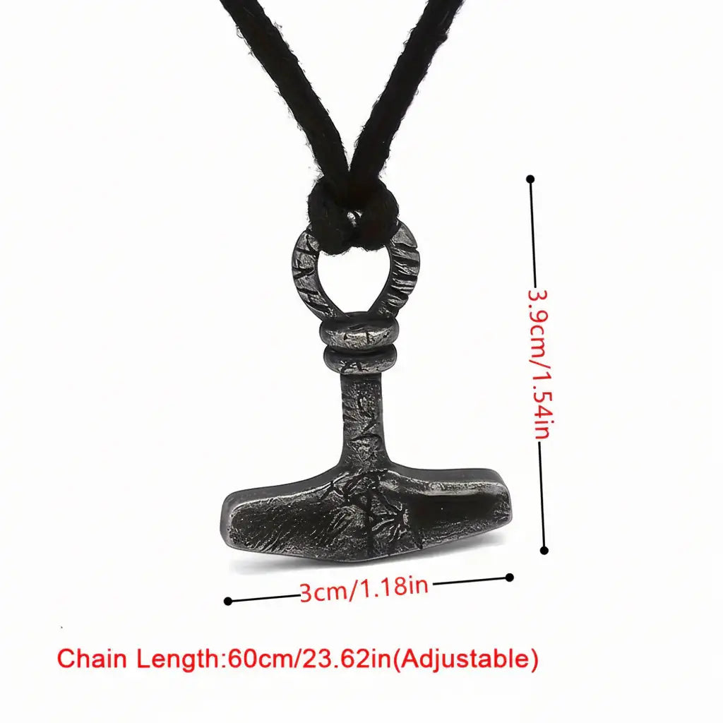 Viking Thor's Hammer necklace pendant with rope chain - Hadi Craft