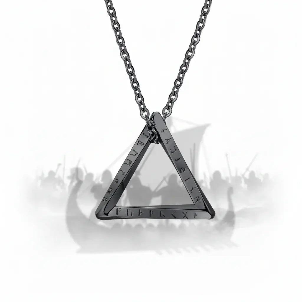 Viking Valknut Triangle Necklace – Stainless Steel Nordic Geometric Pendant - Hadi Craft