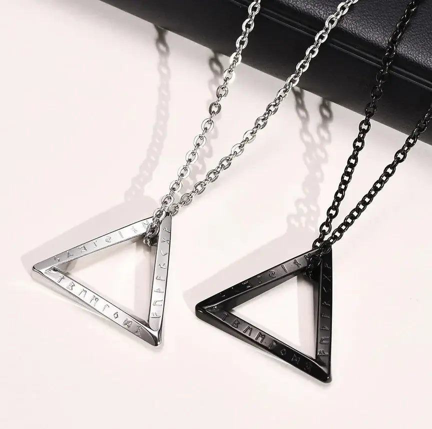 Viking Valknut Triangle Necklace – Stainless Steel Nordic Geometric Pendant - Hadi Craft
