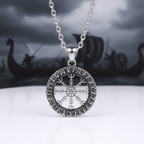 Viking Vegvisir Compass Necklace for Men – Elder Futhark Rune Valknut Pendant | Stainless Steel Gift Box - Hadi Craft