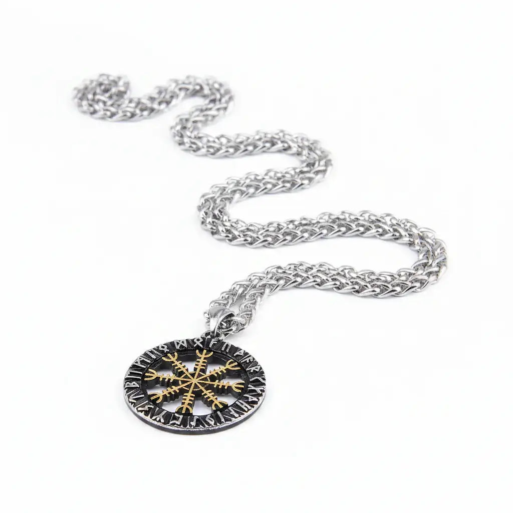 Viking Vegvisir Compass Necklace for Men – Elder Futhark Rune Valknut Pendant | Stainless Steel Gift Box - Hadi Craft