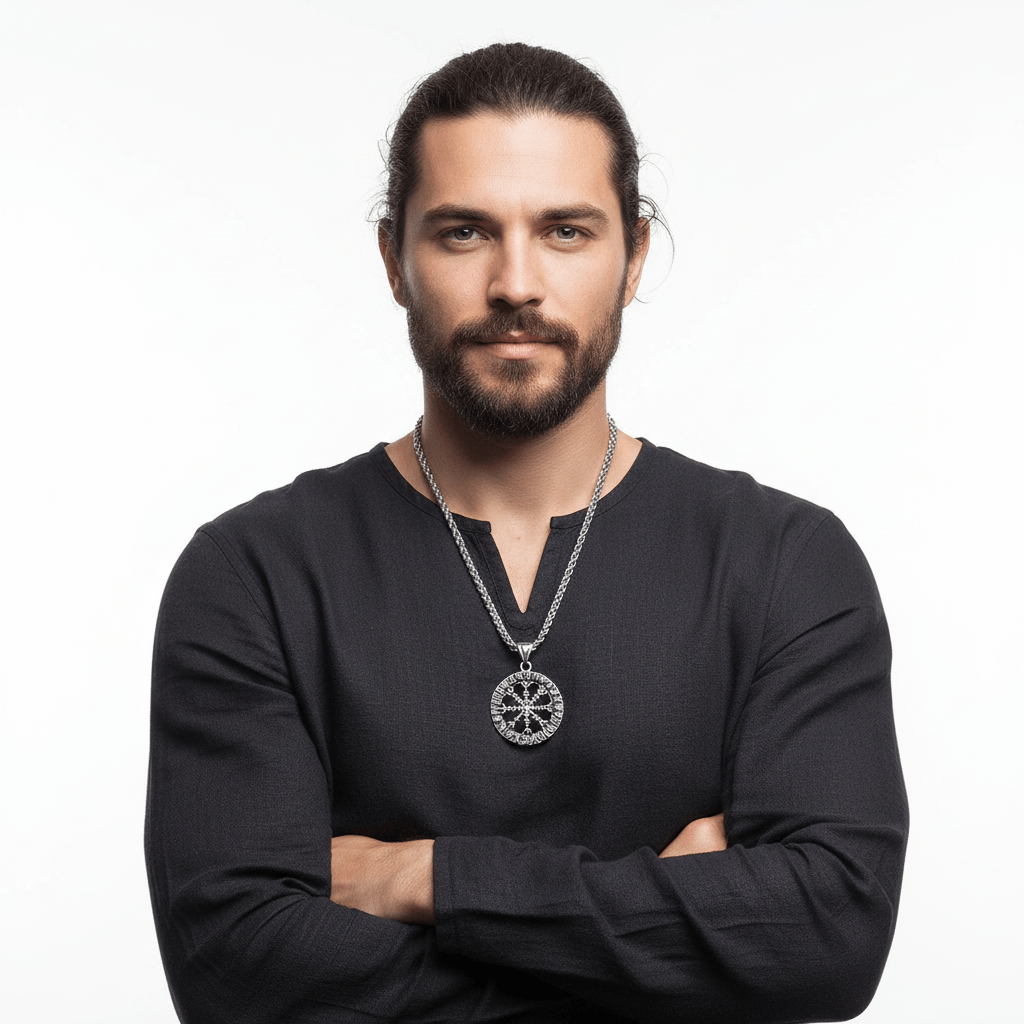 Viking Vegvisir Compass Necklace for Men – Elder Futhark Rune Valknut Pendant | Stainless Steel Gift Box - Hadi Craft