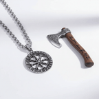 Viking Vegvisir Compass Necklace for Men – Elder Futhark Rune Valknut Pendant | Stainless Steel Gift Box - Hadi Craft