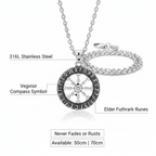 Viking Vegvisir Compass Necklace for Men – Elder Futhark Rune Valknut Pendant | Stainless Steel Gift Box - Hadi Craft