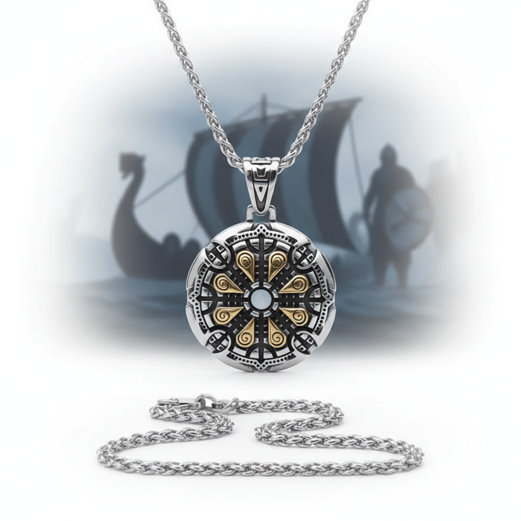 Viking Vegvisir Necklace for Men – Norse Compass Rune Pendant | Stainless Steel Gift Box - Hadi Craft