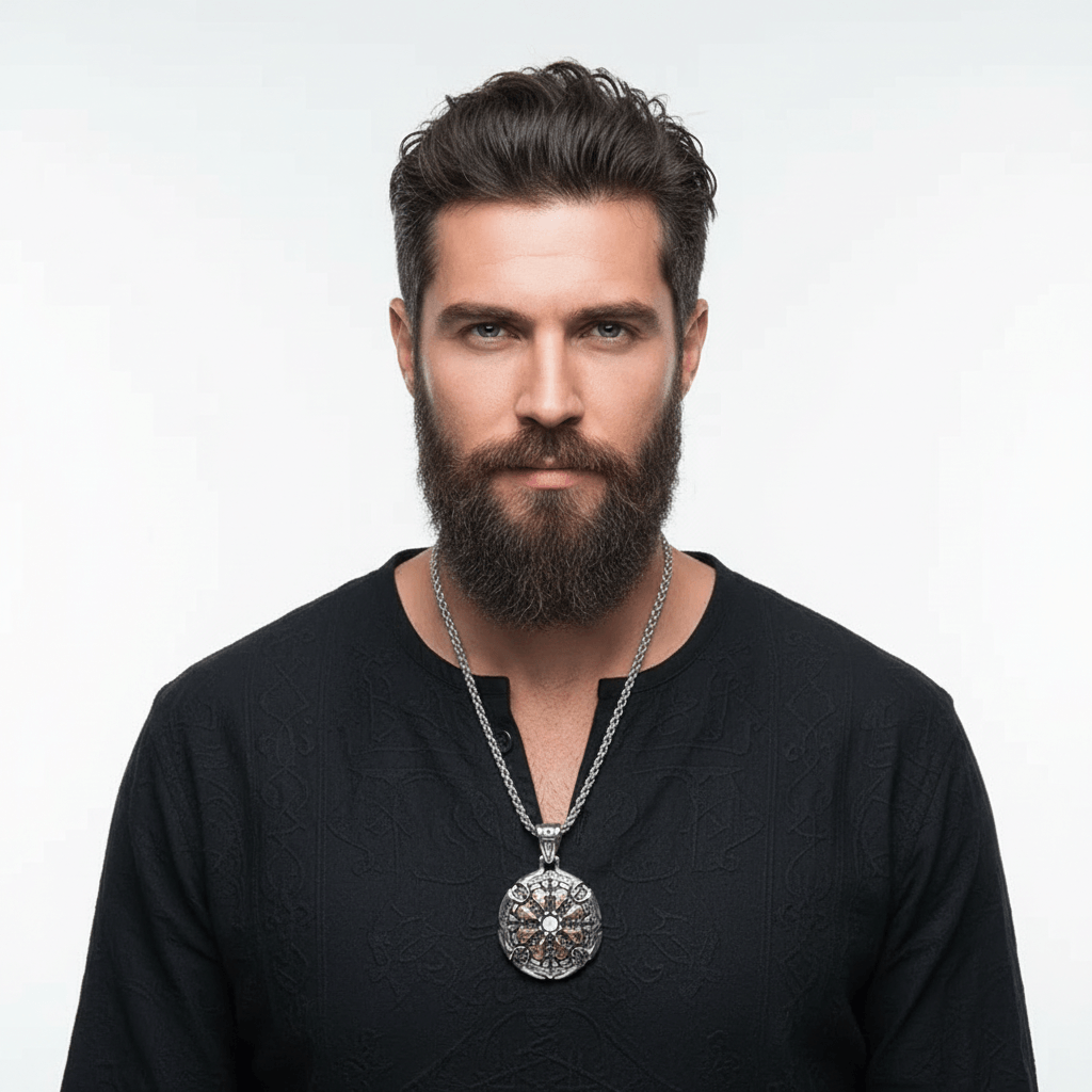 Viking Vegvisir Necklace for Men – Norse Compass Rune Pendant | Stainless Steel Gift Box - Hadi Craft