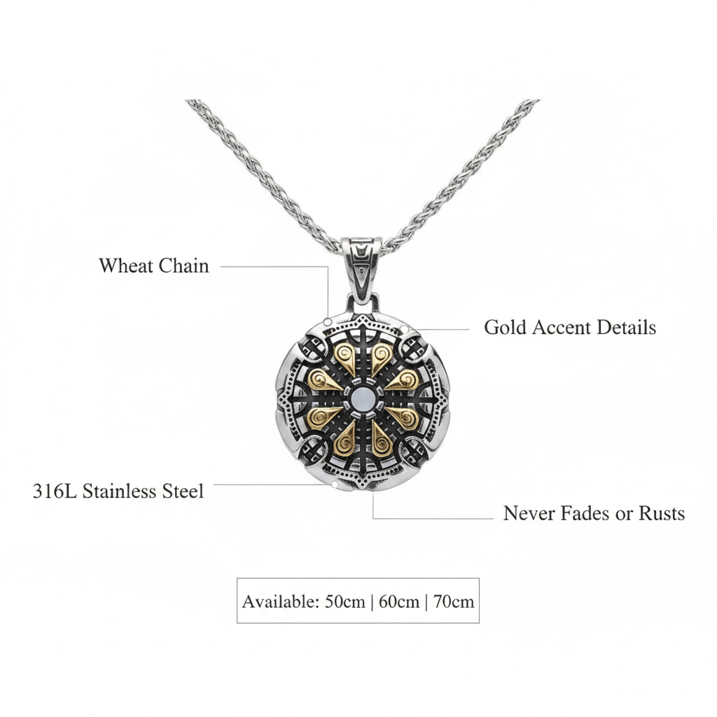 Viking Vegvisir Necklace for Men – Norse Compass Rune Pendant | Stainless Steel Gift Box - Hadi Craft
