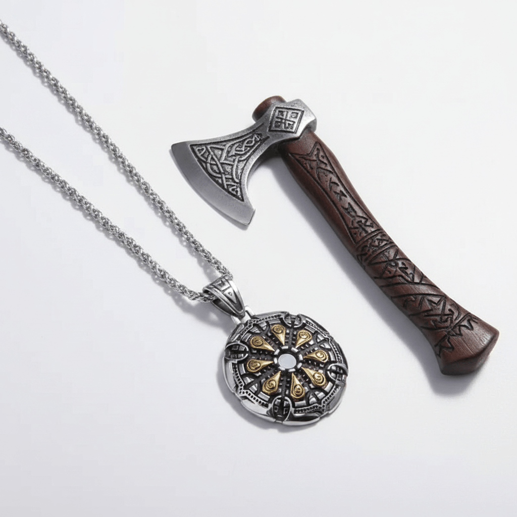 Viking Vegvisir Necklace for Men – Norse Compass Rune Pendant | Stainless Steel Gift Box - Hadi Craft