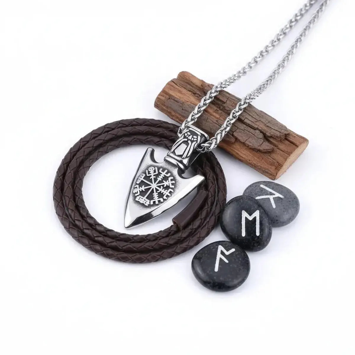 Viking Vegvisir necklace Stainless Steel Norse Compass Pendant for Men - Hadi Craft